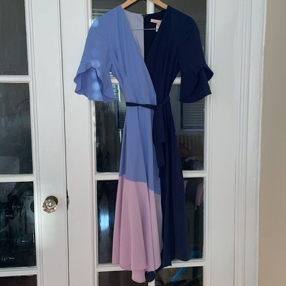 Anthropologie hutch contemporary abstract art color block wrap crepe dress - Picture 2 of 14